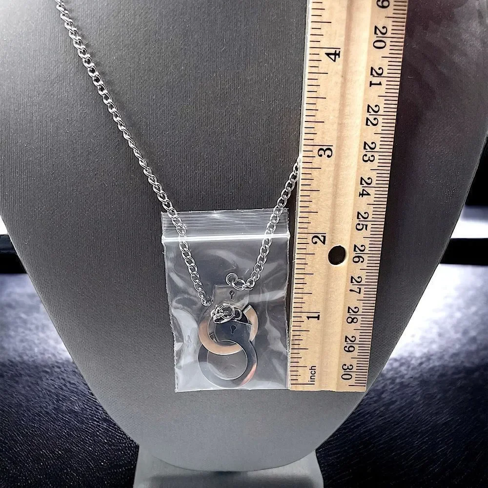 Deluxe Handcuffs Necklace l Stainless Steel l Add on opt. Handcuff Bracelet New